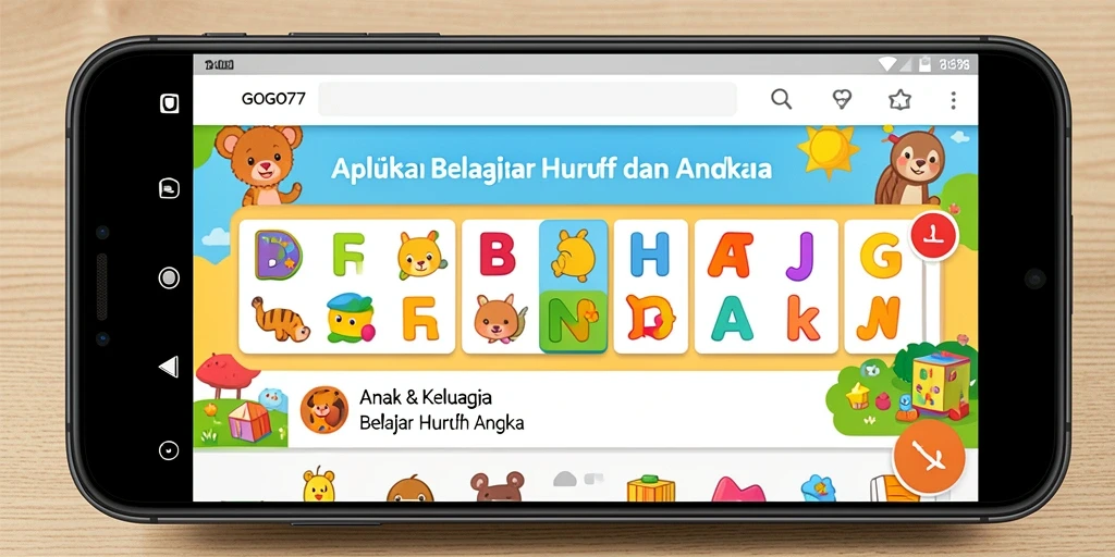 Screenshot antarmuka GOGO77 untuk belajar huruf dan angka