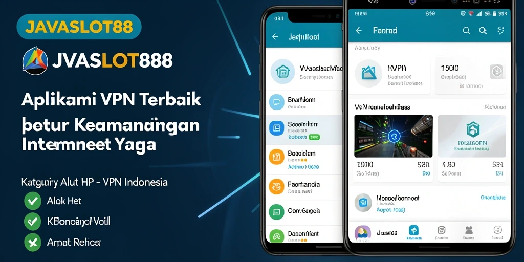 Antarmuka pengguna aplikasi JAVASLOT88 dengan fitur VPN.