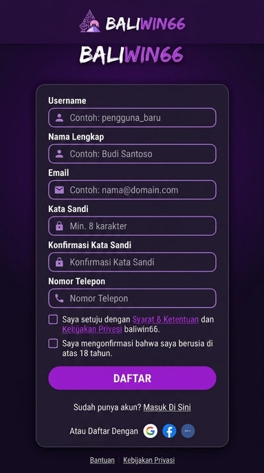 Tampilan halaman daftar baliwin66